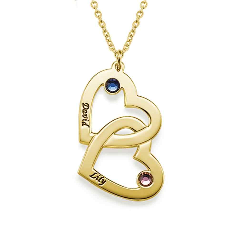 Heart in Heart Engraved Necklace With Birthstones