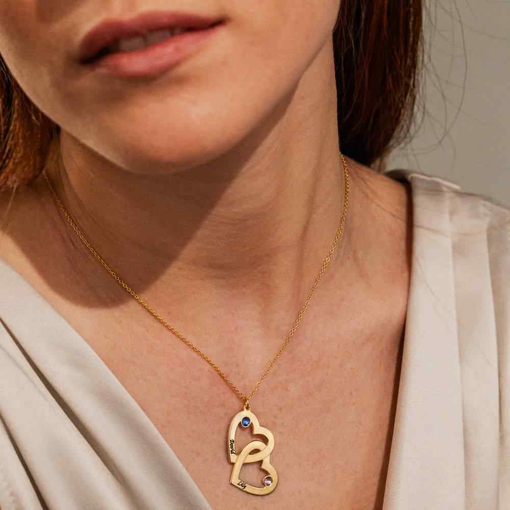 Heart in Heart Engraved Necklace With Birthstones
