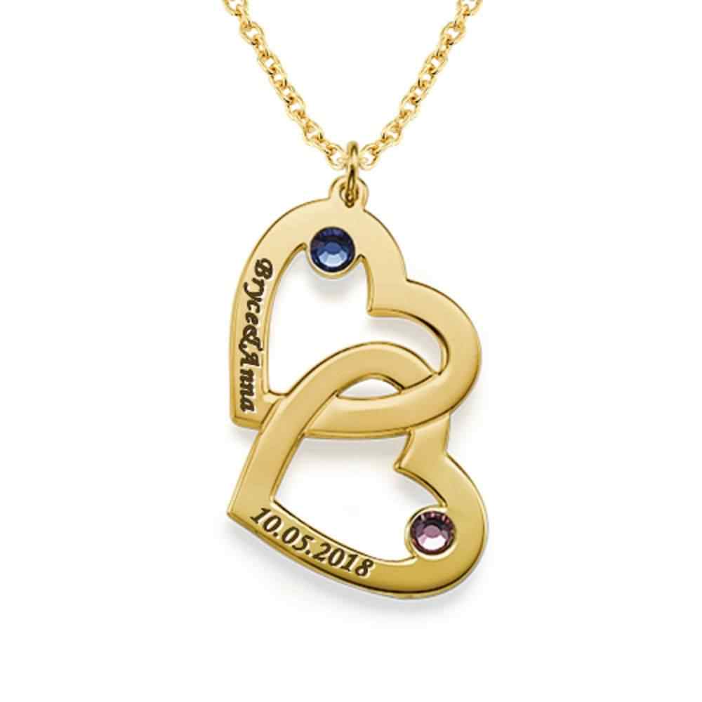 Heart in Heart Engraved Necklace With Birthstones