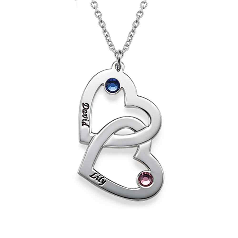 Heart in Heart Engraved Necklace With Birthstones
