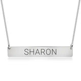 Silver necklace with a bar engraved with name