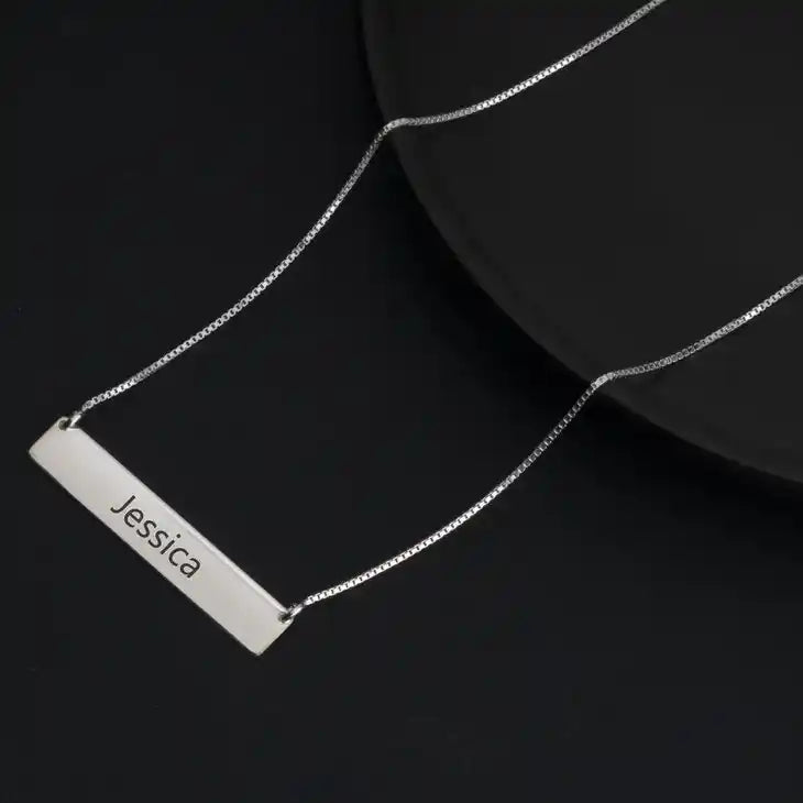 Horizontal Bar engraved name Necklace
