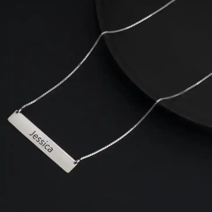 Horizontal Bar engraved name Necklace
