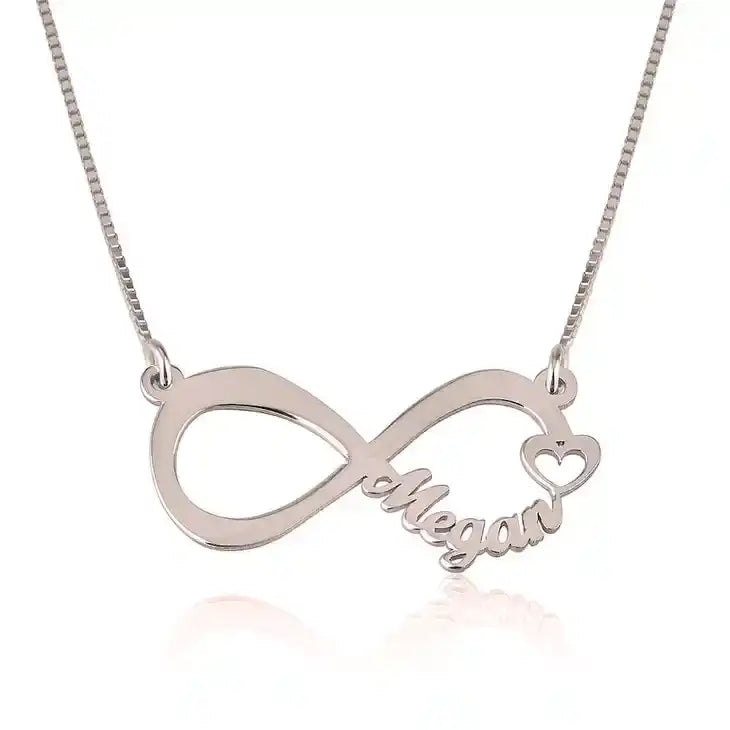 Rose gold infinity name necklace with heart