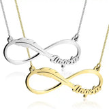 Gold and silver infinity feather name necklace