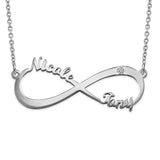 Infinity Necklace with Two Names and  Birthstone