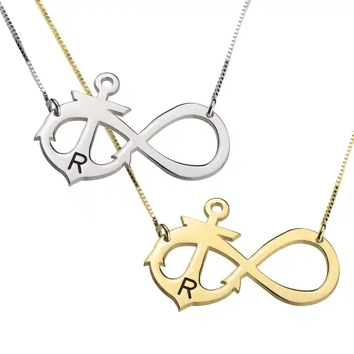 infinity symbol necklace with engraved initial