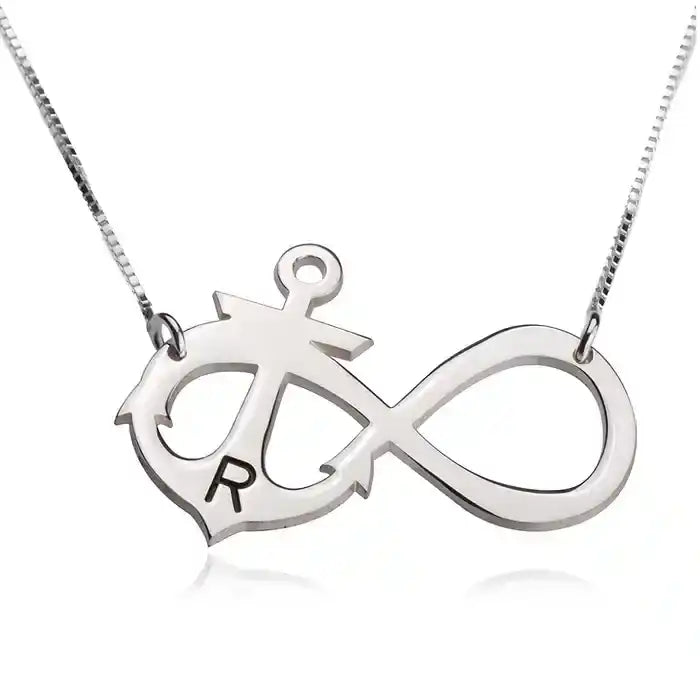 Silver necklace with infinity symbol and anchor