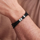 Leather Bracelet for Men with Silver Engraved beads