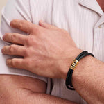 Leather Bracelet for Men with Gold Engraved beads