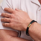 Leather Bracelet for Men with Gold Engraved beads