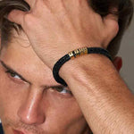 Leather Bracelet for Men Engraved beads