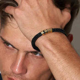 Leather Bracelet for Men Engraved beads