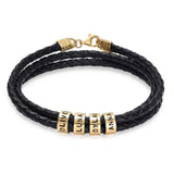 Leather Bracelet with Custom Engraved beads