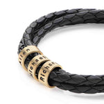 Leather Bracelet for Men with Engraved beads