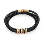 Leather Bracelet for Men with Gold Engraved Name beads