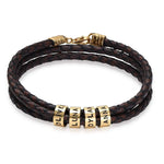 Leather Bracelet for Men with Small Custom Beads in Brown.