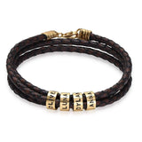 Leather Bracelet for Men with Small Custom Beads in Brown.