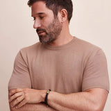Leather Bracelet for Men with Small Custom Beads in Brown.