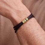 Leather Bracelet for Men with Small Custom Beads in Brown.