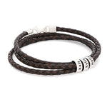 Leather Bracelet for Men with Small Custom Beads in Brown.