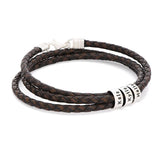 Leather Bracelet for Men with Small Custom Beads in Brown.