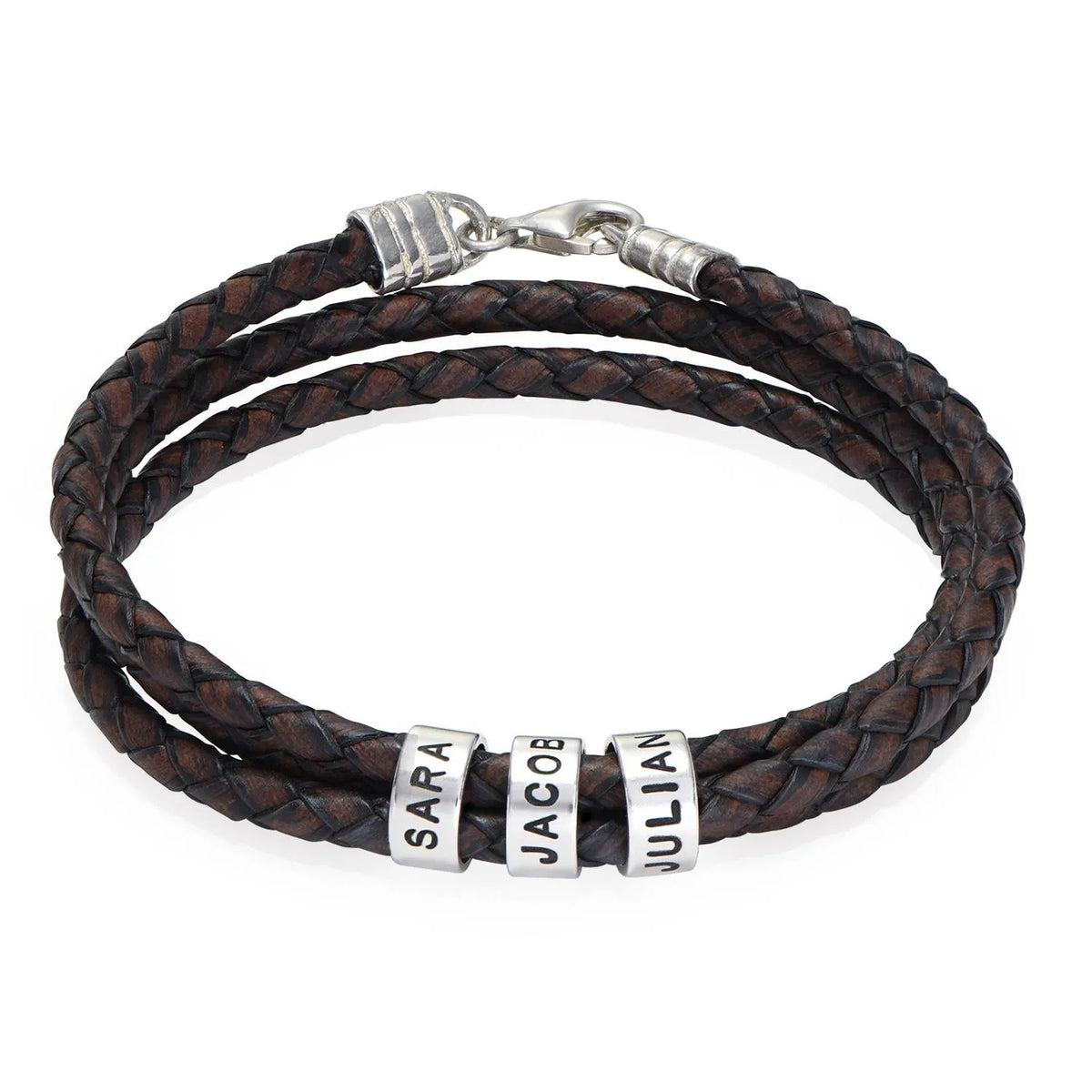 Leather Bracelet for Men with Small Custom Beads in Brown.