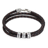 Leather Bracelet for Men with Small Custom Beads in Brown.