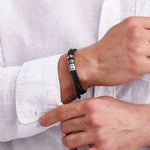 Leather Bracelet for Men with Small Custom Beads in Brown.