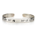 Silver bracelet with engraved coordinates