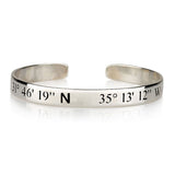 Silver bracelet with engraved coordinates