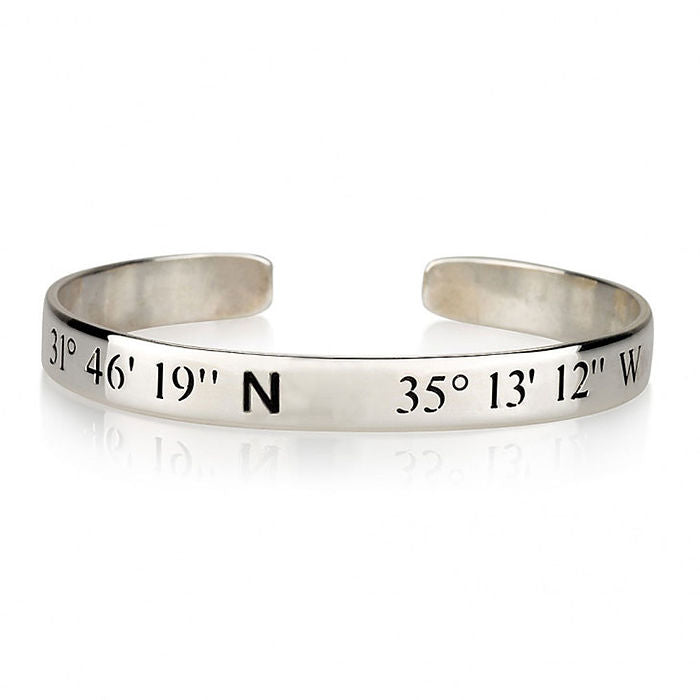 Silver bracelet with engraved coordinates