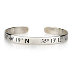 Silver bracelet with engraved coordinates