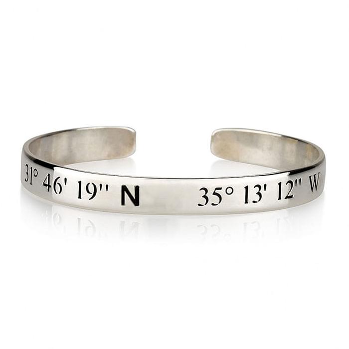 Silver bracelet with engraved coordinates