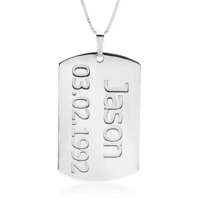 Dog Tag Necklace with Name and Date