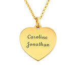 Engraved heart necklace with custom text