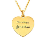 Engraved heart necklace with custom text