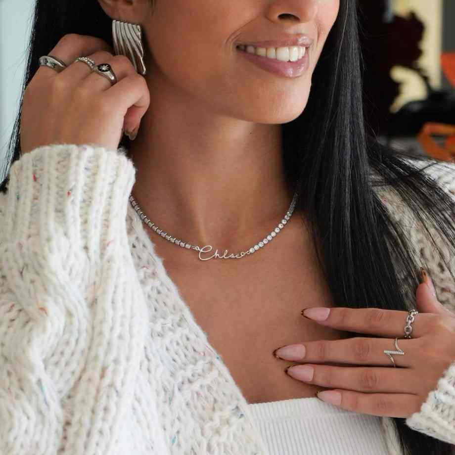 Personalized Name Necklace with Tennis Chain