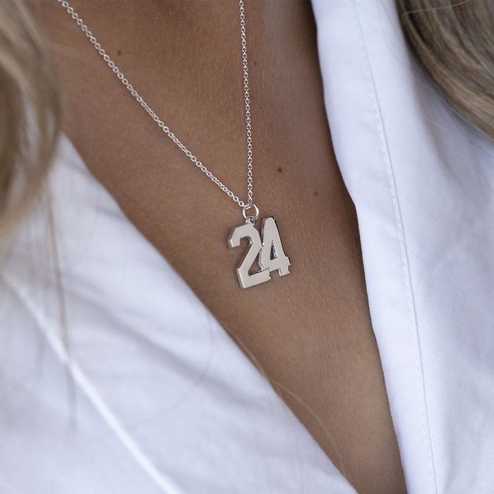 Number Necklace worn on model
