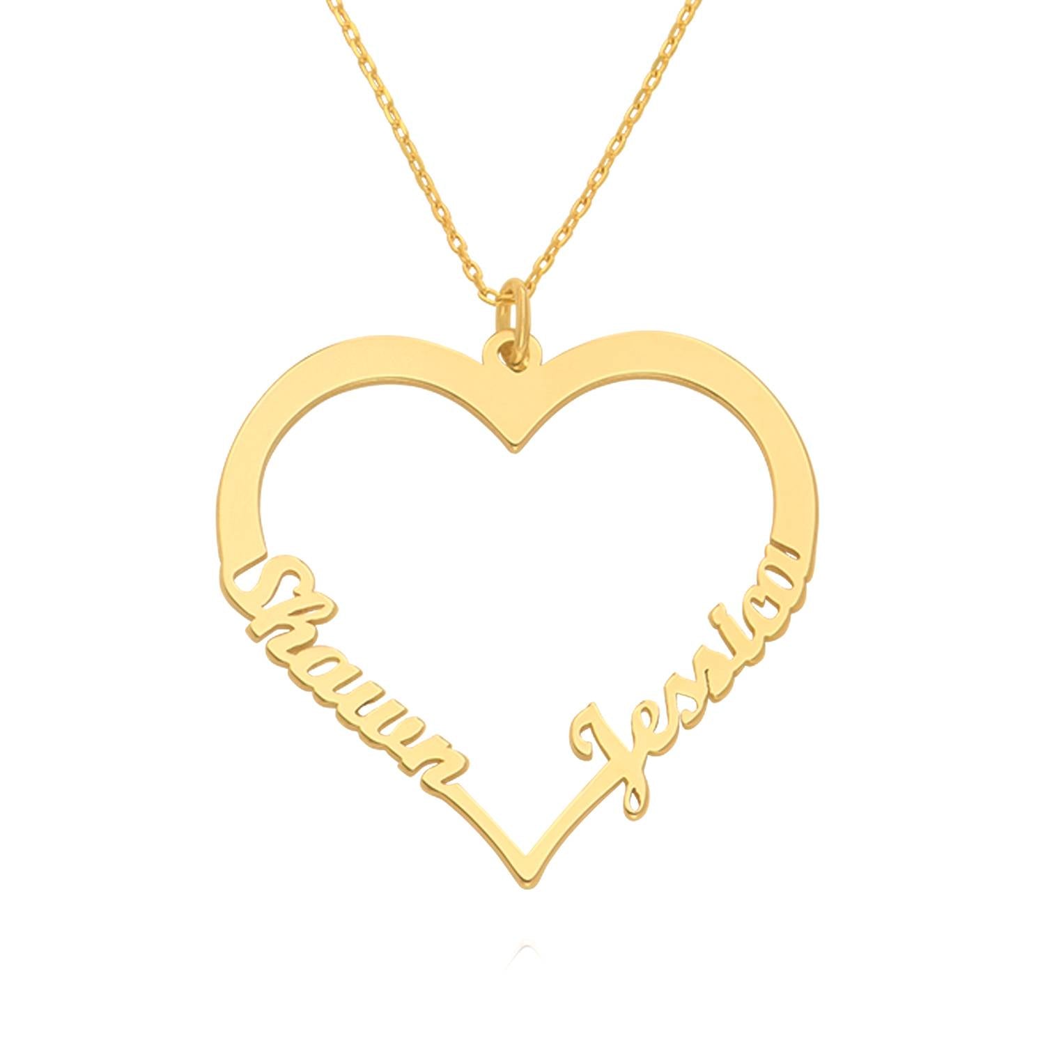 Gold heart pendant necklace with two names