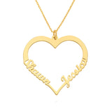 Gold heart pendant necklace with two names