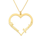 Gold heart pendant necklace with two names