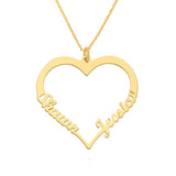 Gold heart pendant necklace with two names