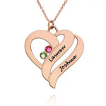 Personalized Couples Heart Necklace with Two Names & Birthstones