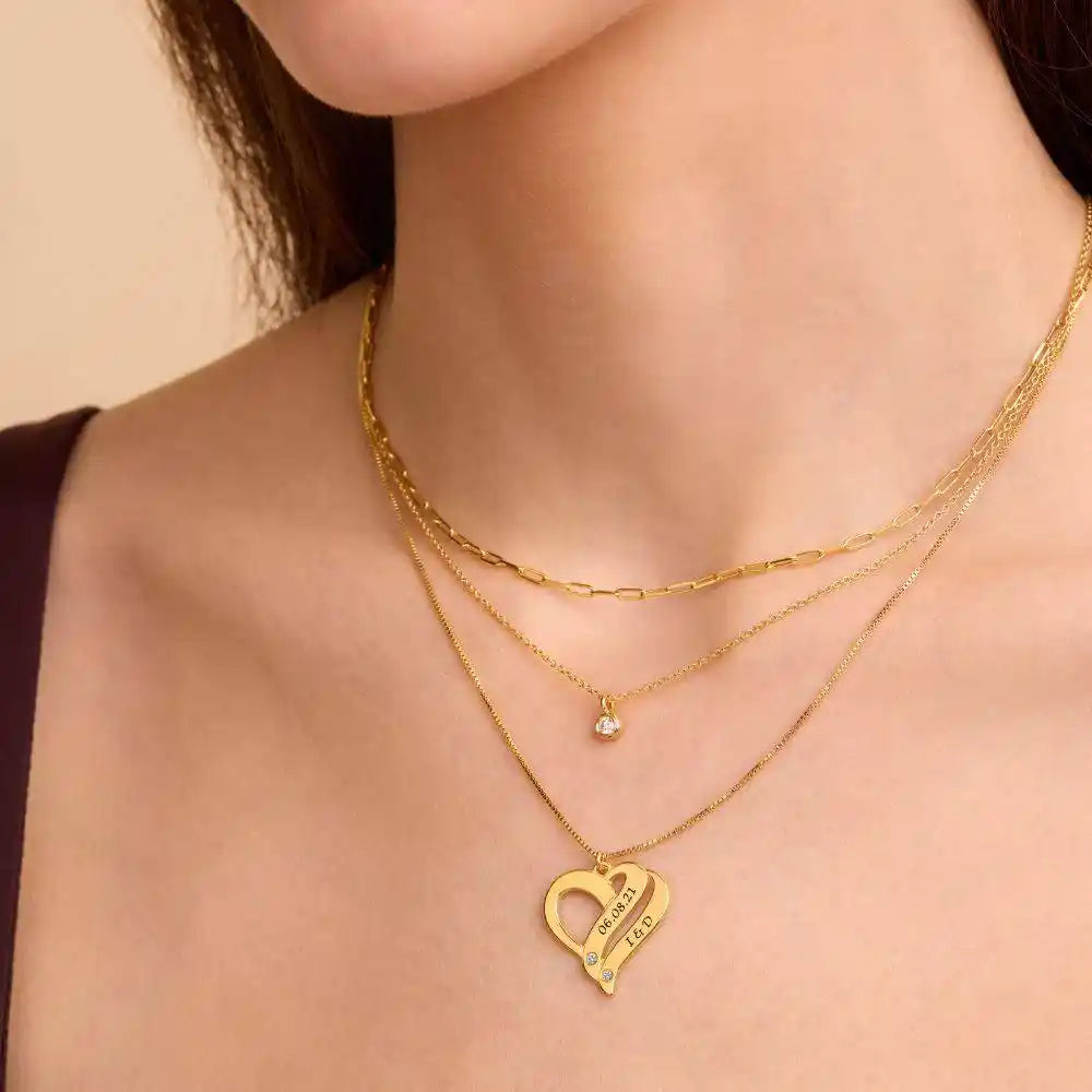 Personalized Couples Heart Necklace with Two Names & Diamonds
