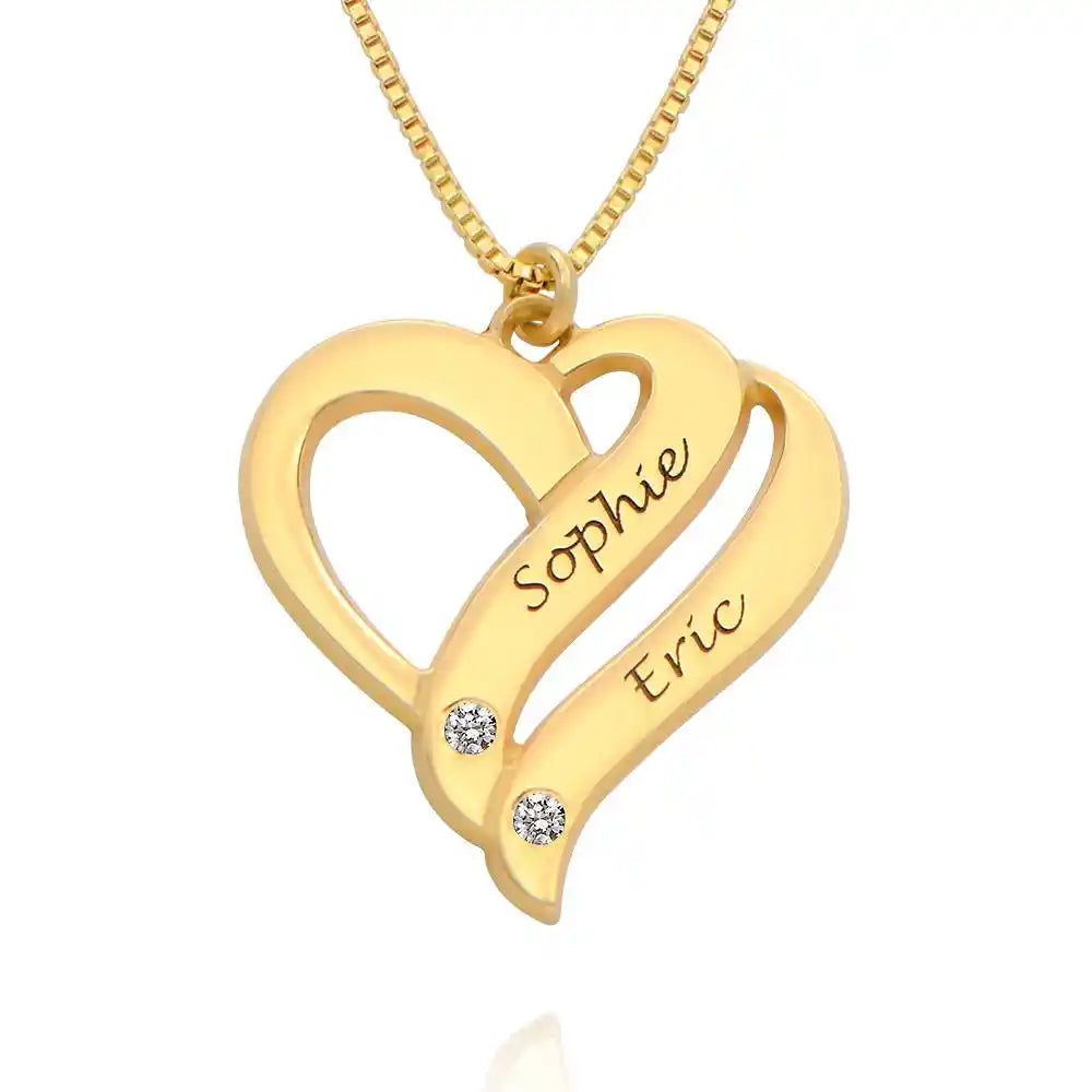 Personalized Couples Heart Necklace with Two Names & Diamonds