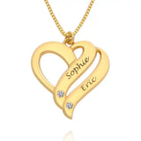 Personalized Couples Heart Necklace with Two Names & Diamonds