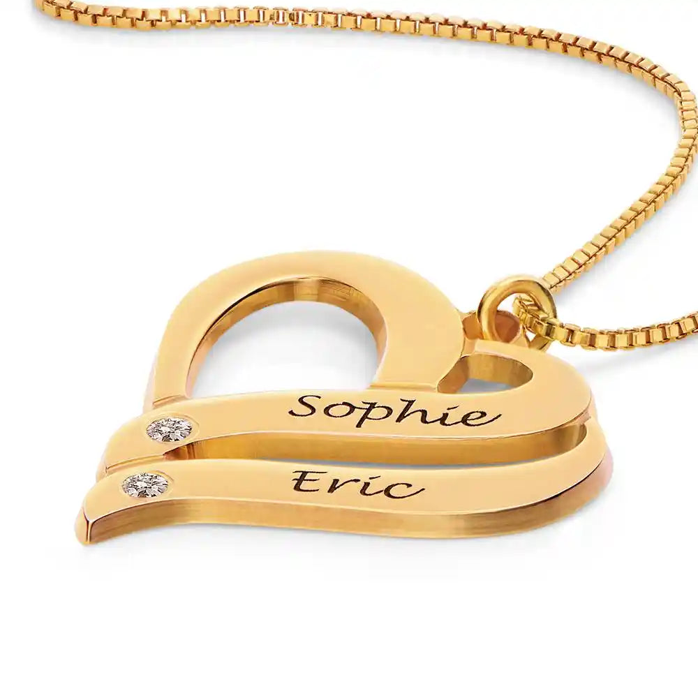 Personalized Couples Heart Necklace with Two Names & Diamonds