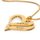 Personalized Couples Heart Necklace with Two Names & Diamonds