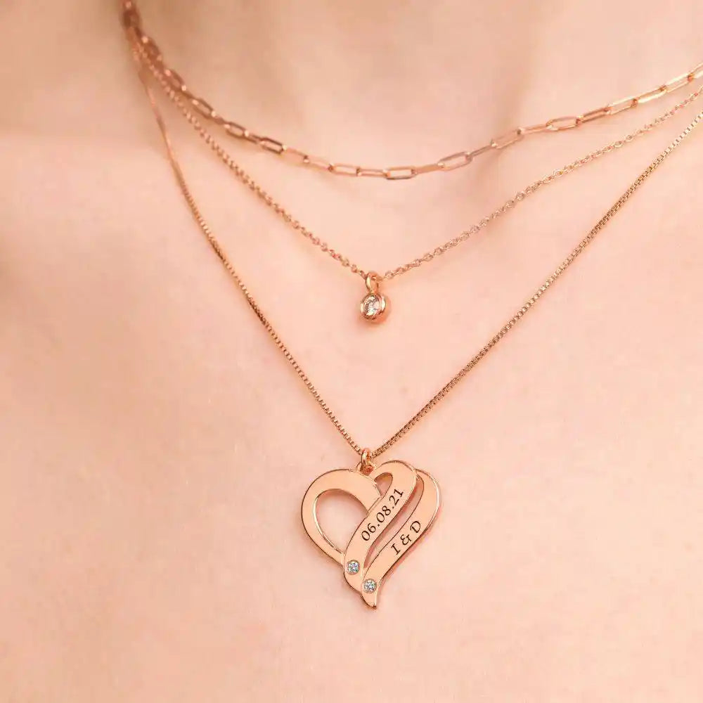Personalized Couples Heart Necklace with Two Names & Diamonds